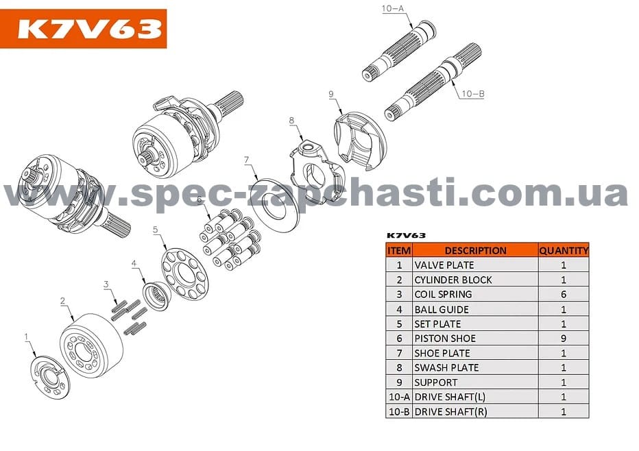 Запчасти к гидравлическому насосу Kawasaki K7V63