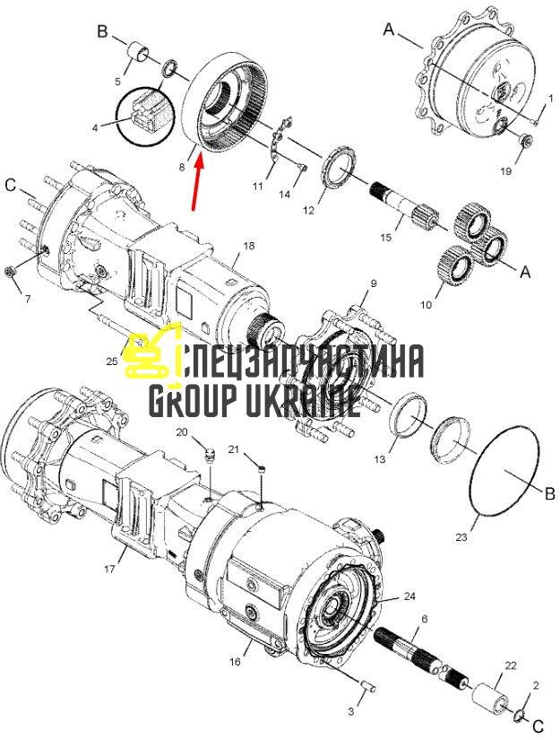210-7302 (141594) Шестерня корончаста планетарного (бортового) редуктора Caterpillar 428E, 432E, 442E, 428F, 432F