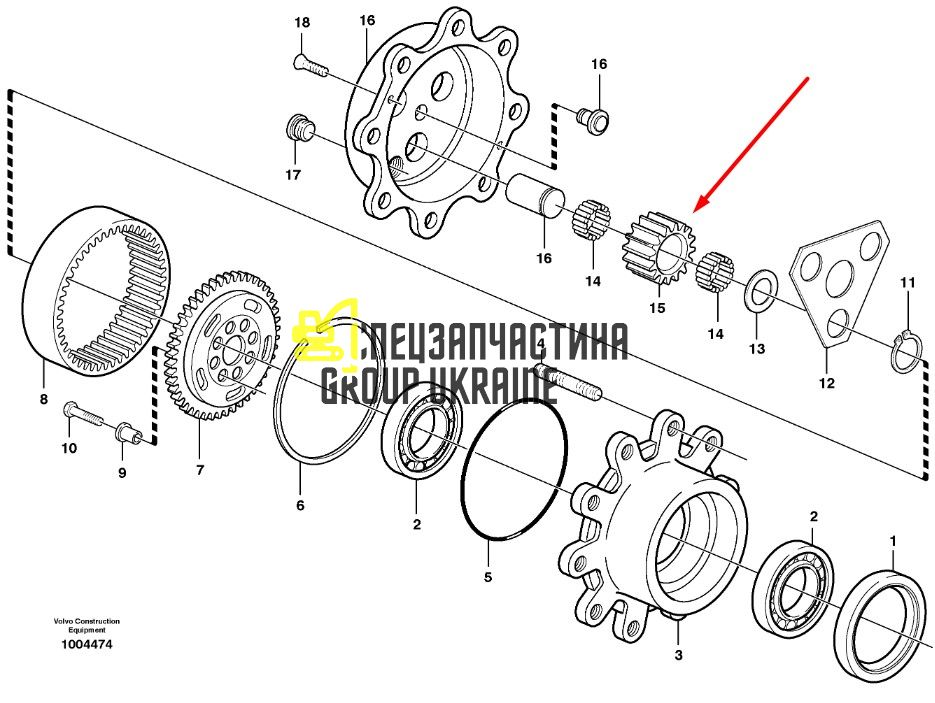 2113414 (125455, CA0125455, 502831, 85806014, 11988585) Шестерня планетарна (Z-23) Caterpillar, Carraro