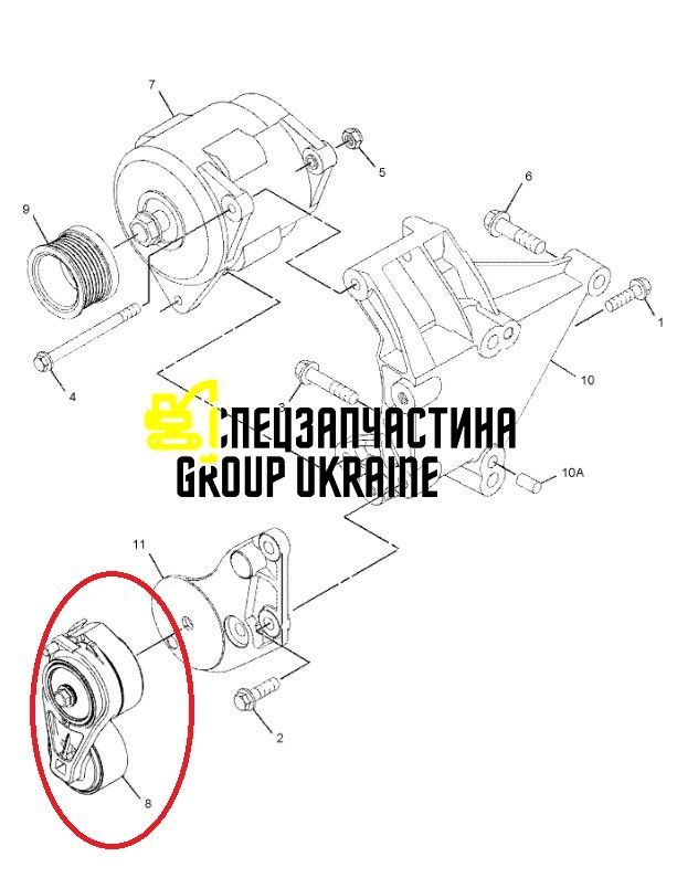 Натягувач ременя на машини без кондиціонера CAT 428 432 434 442 377-9082 3779082 T411130 2637A001