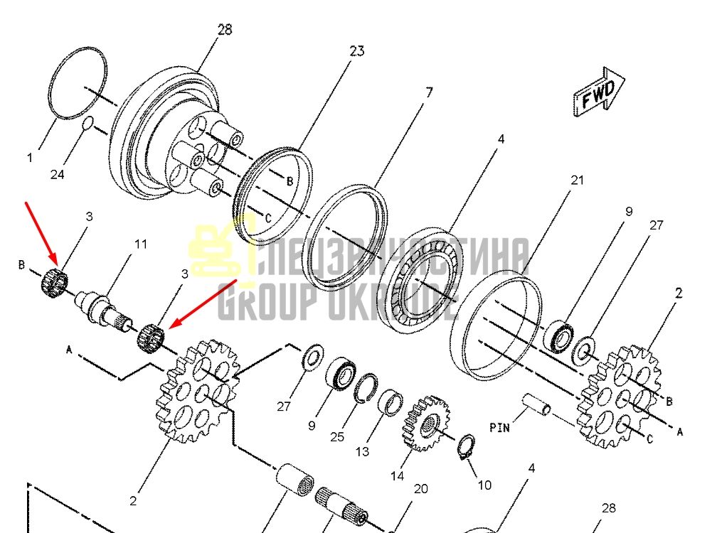 Голковий підшипник редуктора ходу Caterpillar E70B 7I-2318