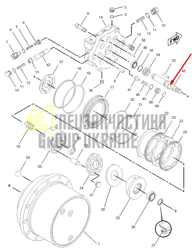 Вал гідромотора ходу 7I-2331 Caterpillar 307, 307B, E70B