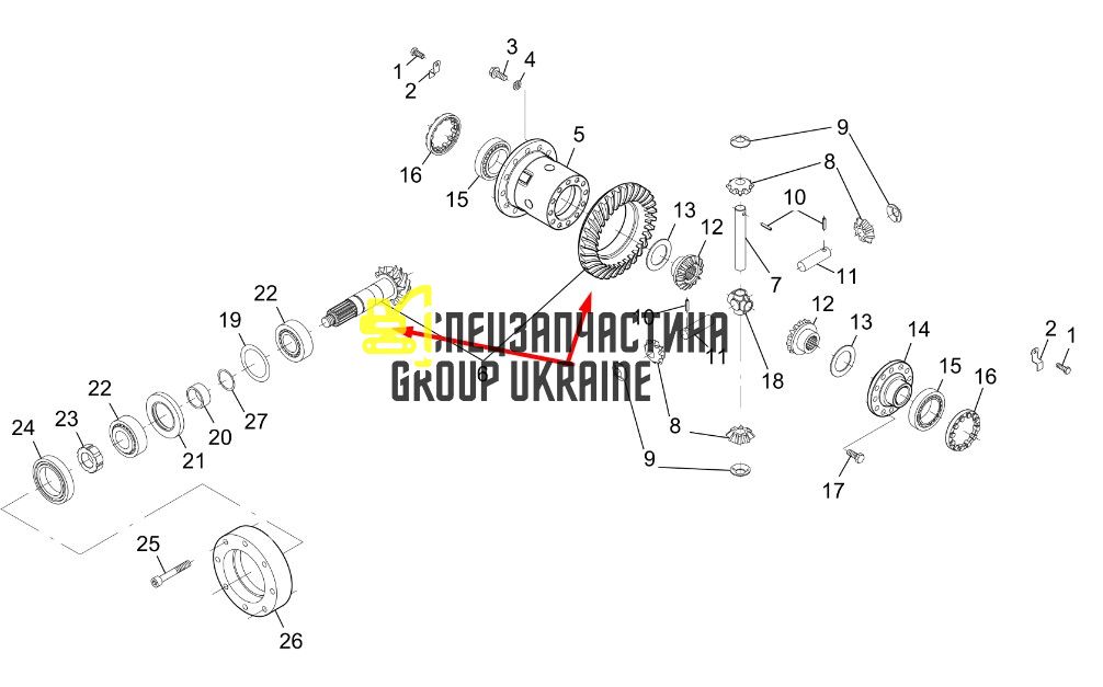 K9006385 Головна пара (планетарка+хвостовик) Doosan