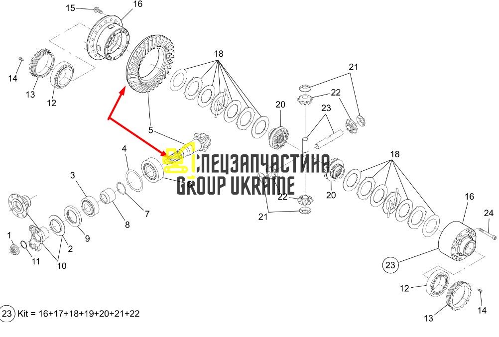 K9006656 Головна пара (планетарка+хвостовик) Doosan