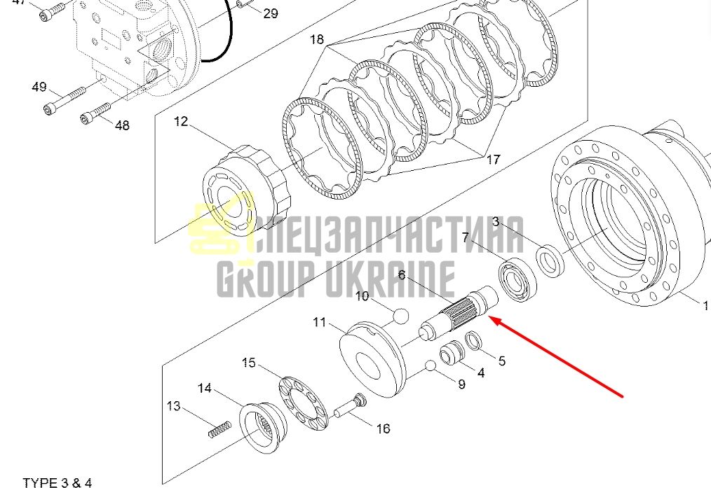 39Q4-41140 Вал гідромотора ходу HYUNDAI R145