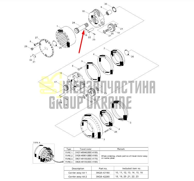39q8-42320 Вал редуктора ходу Hyundai