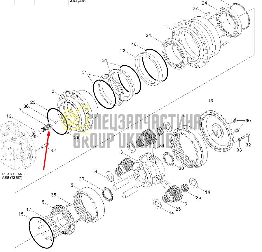 400B1007-0001 мале центральне зубчасте колесо ходового редуктора на гусеничний екскаватор Hyundai Robex 130