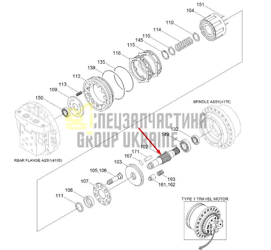 XKAH-00317 Вал гідромотора ходу Hyundai R140