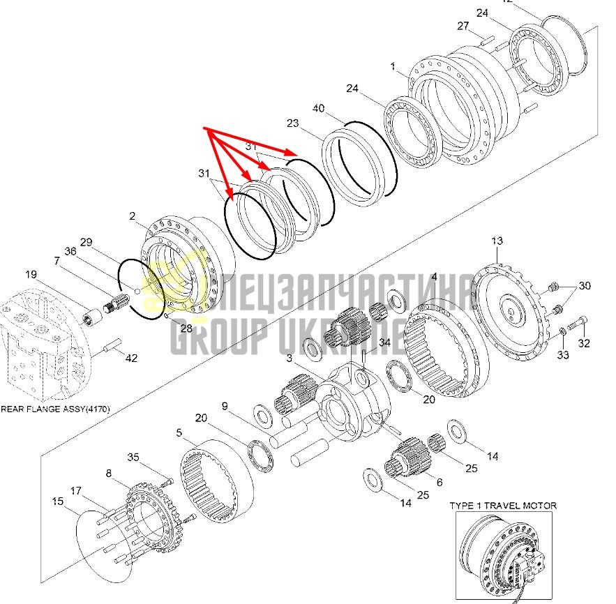 Сальник бортового редуктора XKAH-00341 Hyundai R140LC-7 Даукон, ущільнення