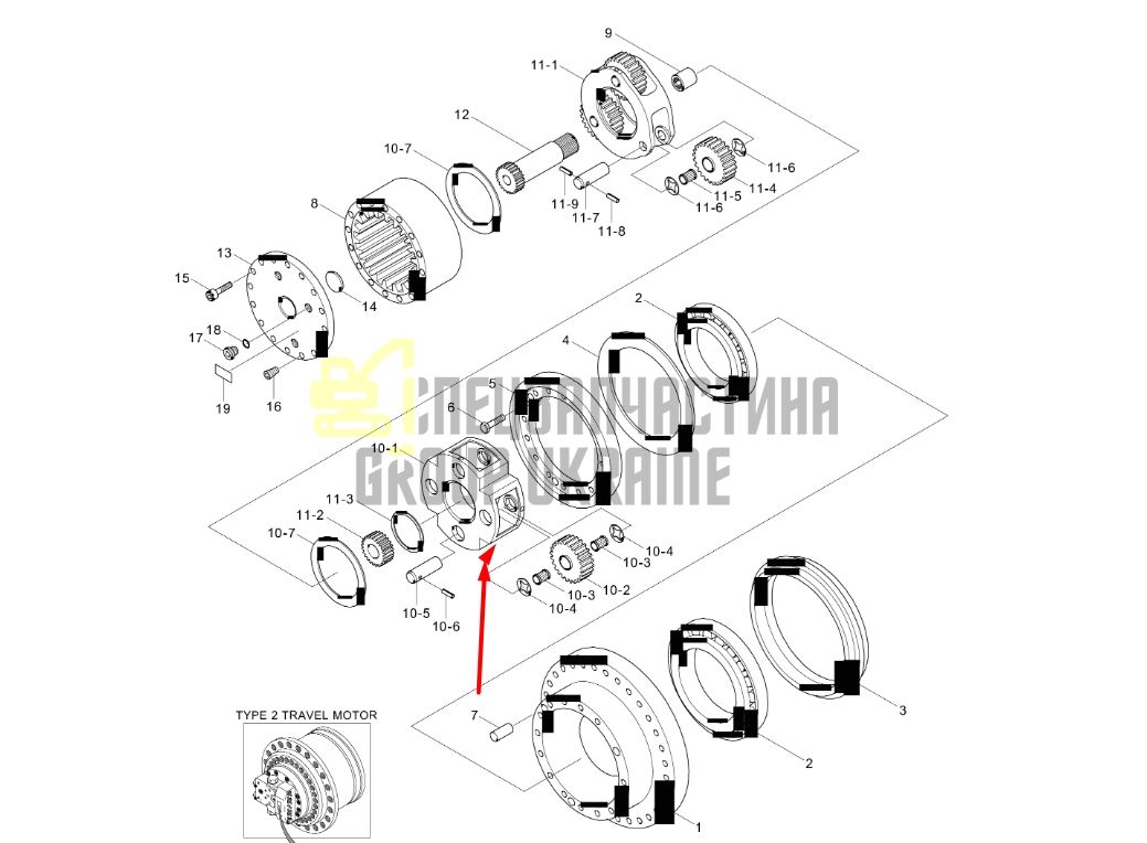 XKAQ-00226 Блок сателітів редуктора ходу Hyundai R160LC-9
