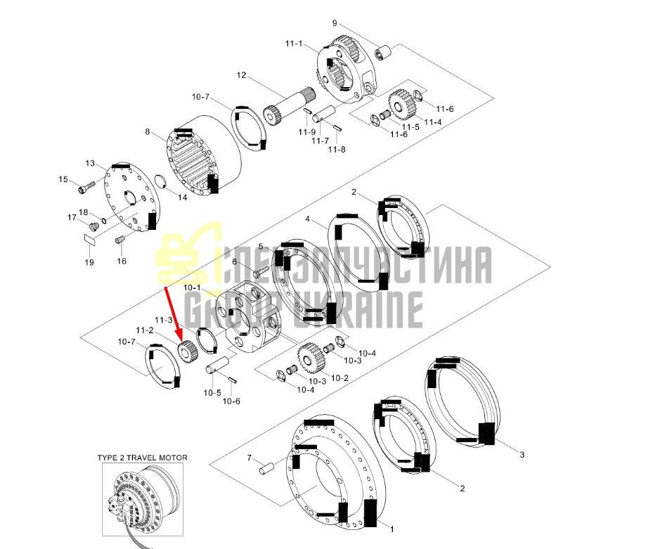 XKAQ-00235 Сонячна шестерня в бортовий редуктор Hyundai R180LC-9