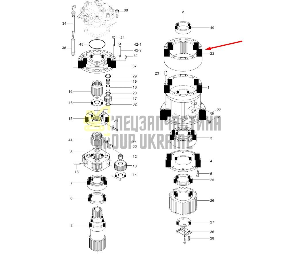 XKAQ-00258 Шестерня коронна Hyundai R360LC-7A