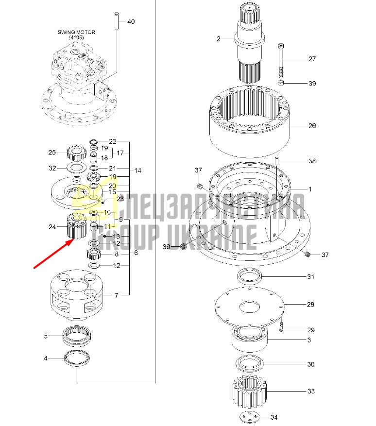 XKAQ-00455 Сонячна шестерня Hyundai R290LC-9, R300LC-9S, R330LC-9S