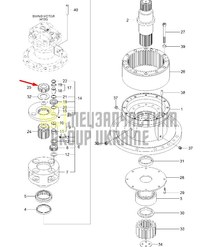 XKAQ-00456 Сонячна шестерня Hyundai R290LC-9, R300LC-9S, R330LC-9S