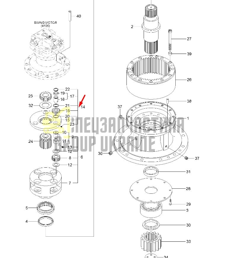 XKAQ-00473 Водило сателітів у зборі Hyundai R290LC-9, R300LC-9S, R330LC-9S
