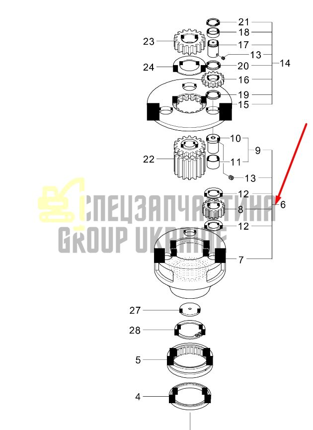 XKAQ-00753 Водило №2 застосовується на редукторі повороту Hyundai R160LC9