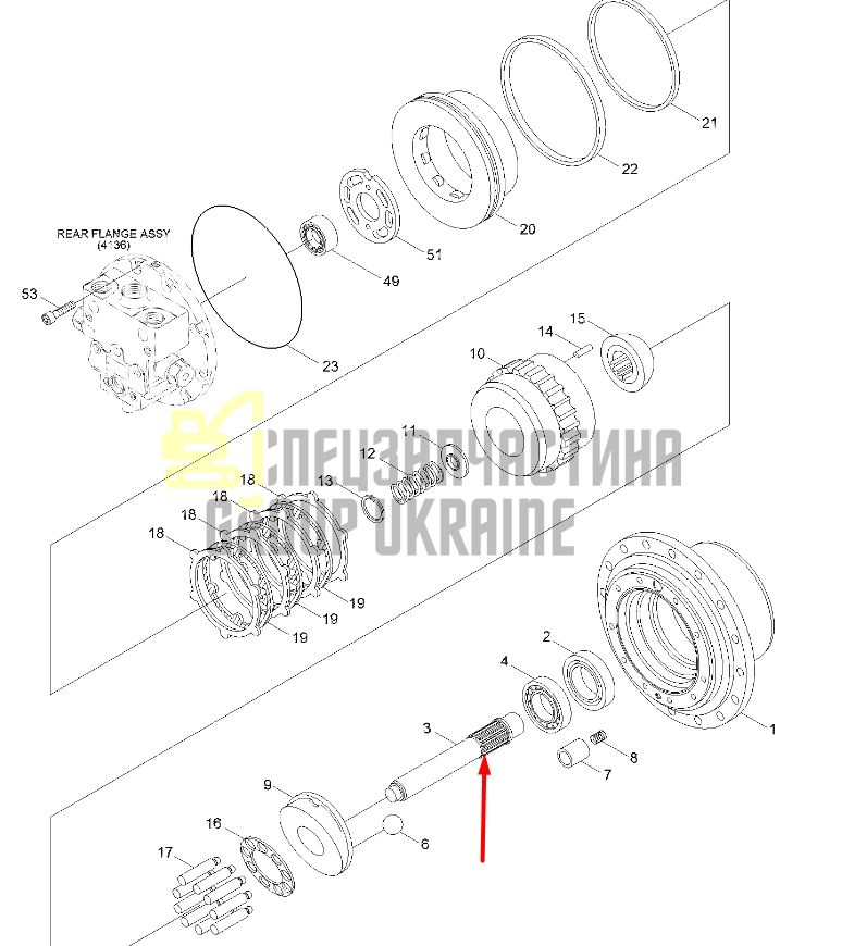 XKAY-01835 Вал гідромотора ходу Hyundai R140