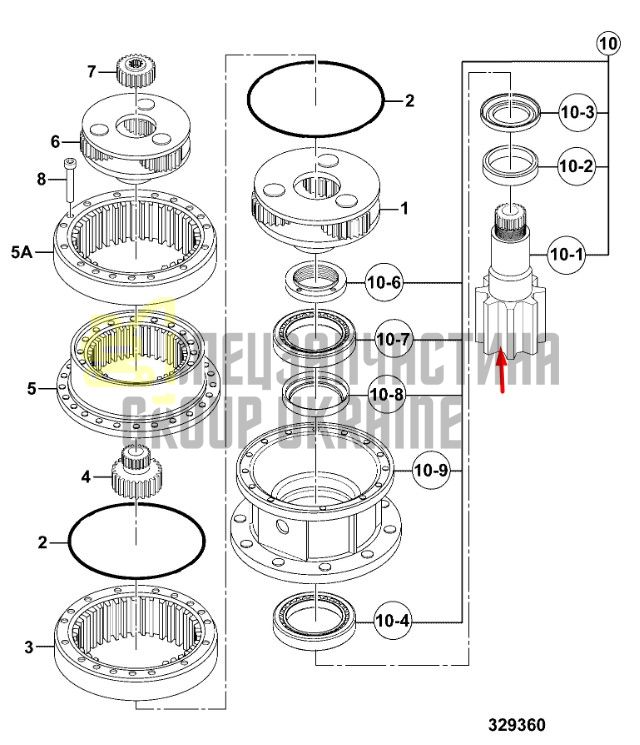 05/903869 Вал редуктора повороту вежі на JCB JS200, JCB JS220