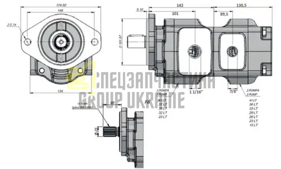 Насос гідравлічний основний шестерний 36/29 332/F9030 для JCB 3CX, 3CX Super, 4CX