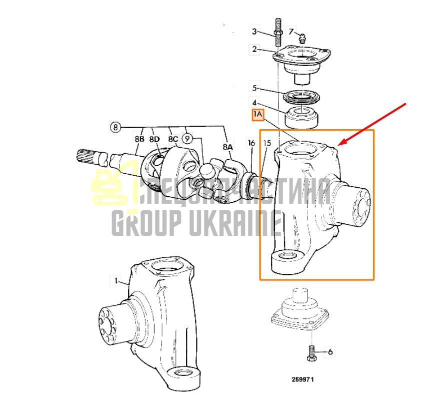 Поворотний кулак 453/23303, 453/23102 для JCB 3CX, 4CX