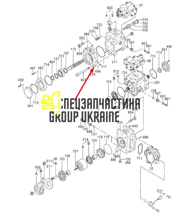 Поворотна плита + супорт (ZX130/160) Kawasaki K5V80DTP 0878110 Handok