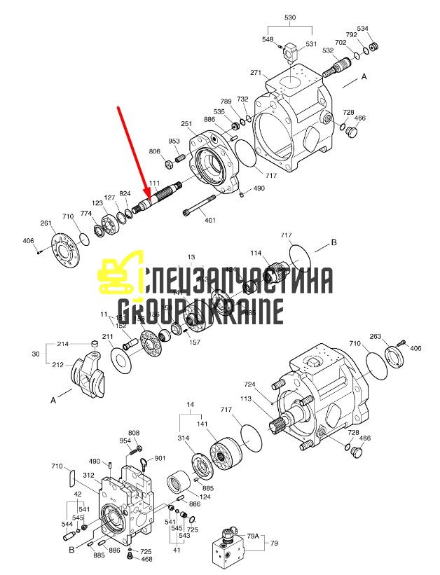 Вал гідронасосу провідний Kawasaki K3V112 135323A Handok