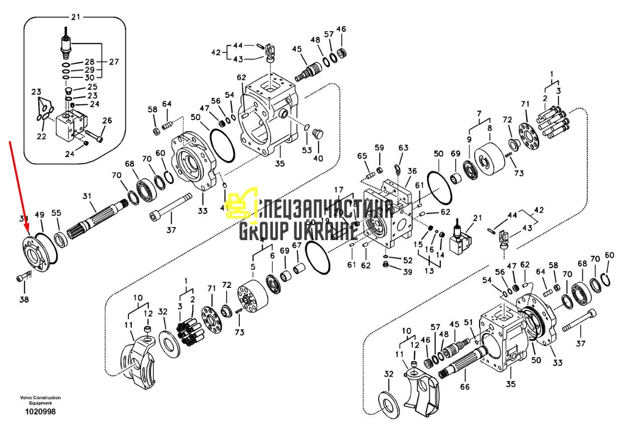 Кришка гідравлічного насоса Kawasaki K3V112DT 20/951844 Handok