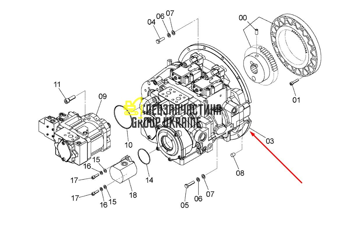 Насос гідравлічний у зборі без PTO Kawasaki K5V200DPH 4633472 Handok