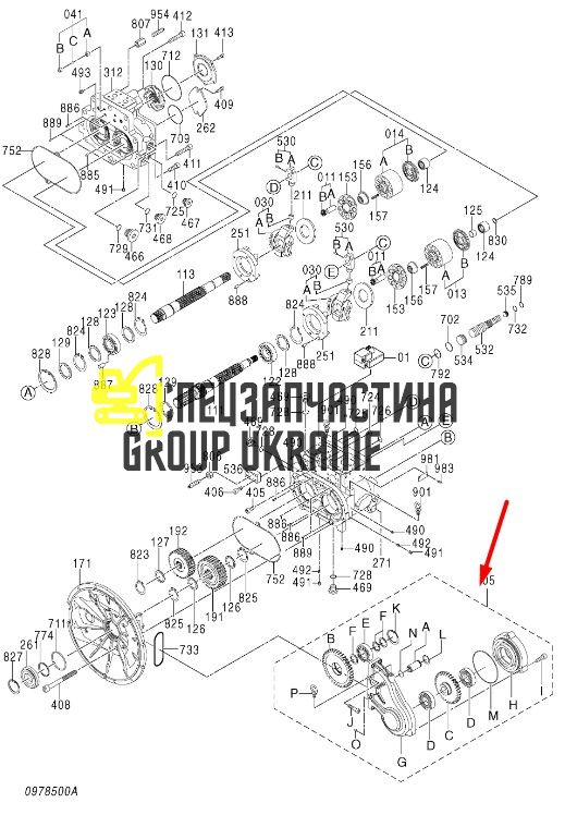 Блок відбору потужності Kawasaki K5V200DPH 4654554 PTO Handok