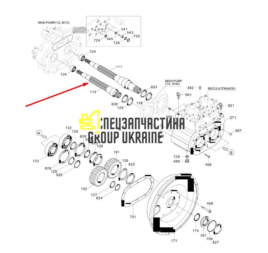 XJBN-00789 Вал гідронасосу відомий Kawasaki K3V112DP Hyundai