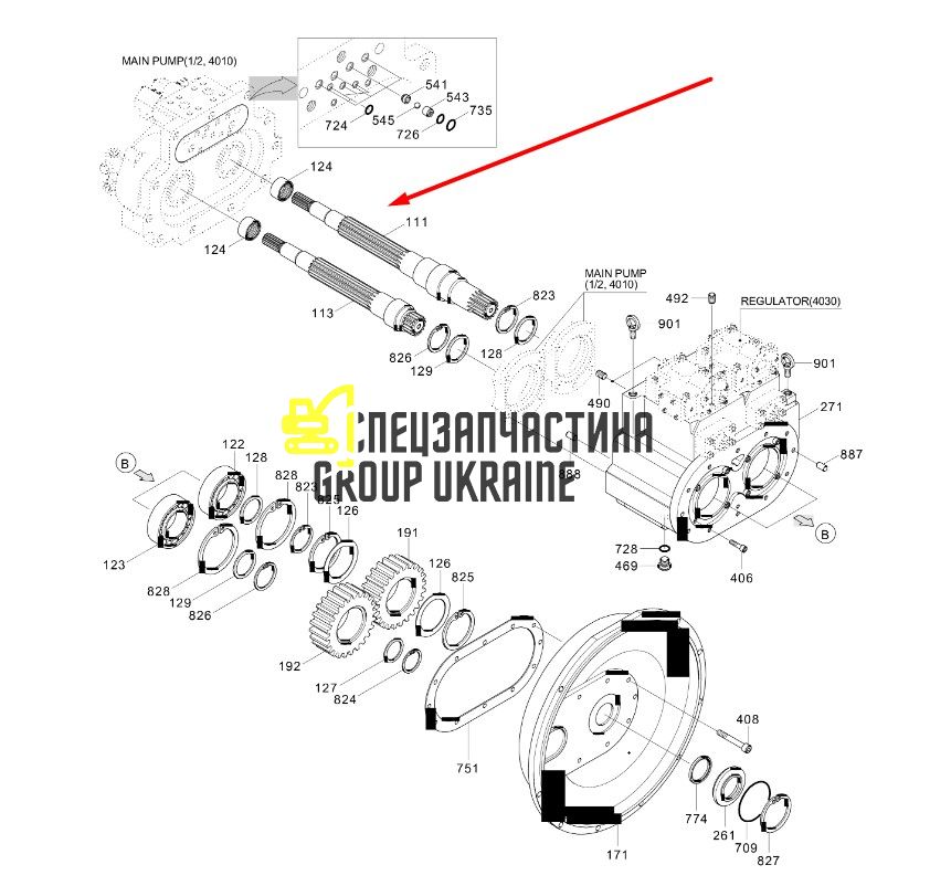 XJBN-00789 Вал гідронасосу відомий Kawasaki K3V112DP Hyundai