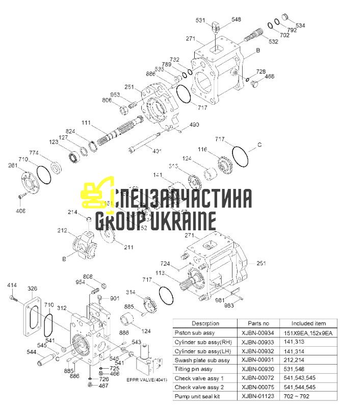 Ремкомплект гідронасосу Kawasaki K5V140DTP XJBN-01123 Hyundai