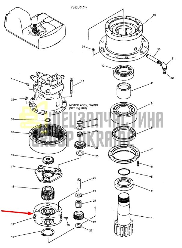 YN32W01011P1 Планетарний тримач Kobelco SK200, SK210