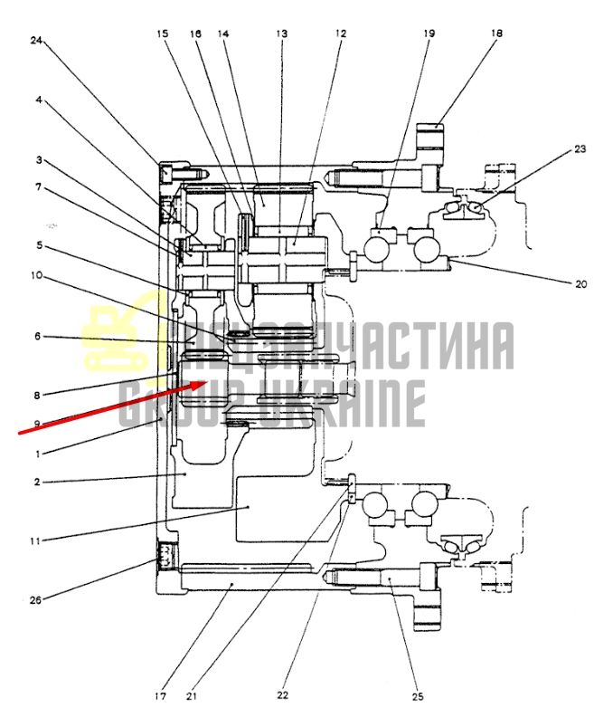 YN53D00004S009 Вал редуктора ходаKobelco SK200, SK200LC, SK210, SK210LC