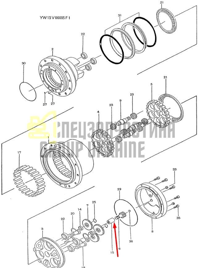 YW15V00005S015 З'єднувач валу головної передачі KOBELCO SK135SR