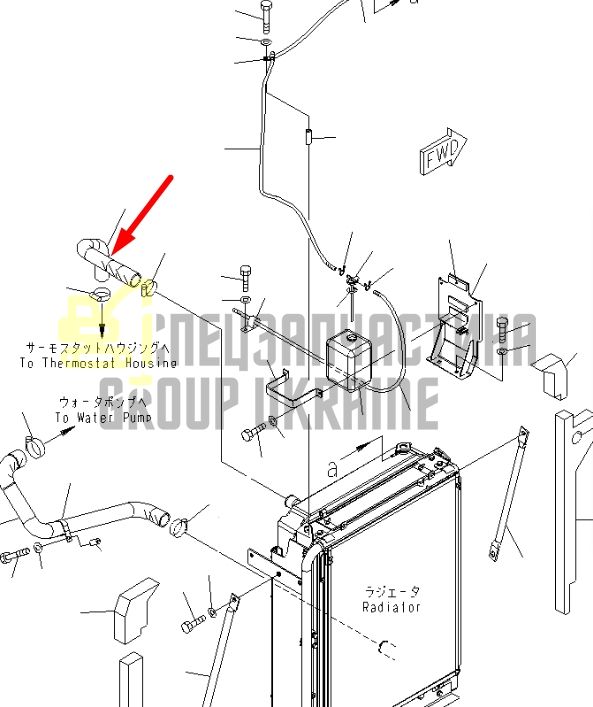 Купити Komatsu 206-03-71190 Патрубок радіатора верхній для PC210, PC220