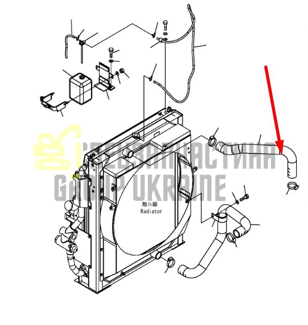 Купити Komatsu 207-03-71220 Патрубок радіатора верхній для PC300, PC350