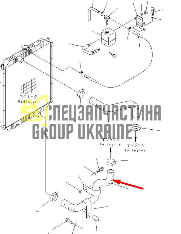 Купити Komatsu 20Y-03-21290 Патрубок водяного радіатора (верхній) для PC200, PC210, PC220