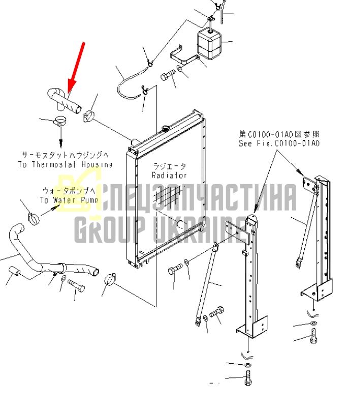 Купити Komatsu 20Y-03-31220 Патрубок радіатора верхній для PC200, PC210