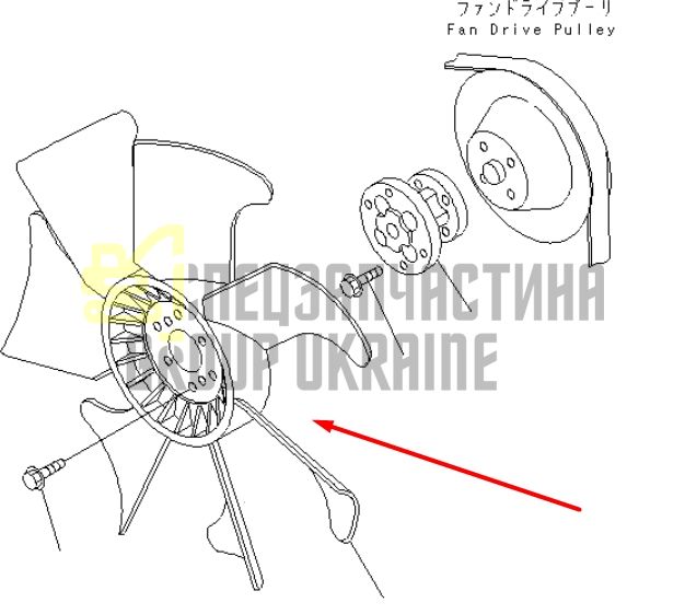 Купити Komatsu 600-623-8550 Крильчатка для двигуна S4D102E, S6D102E на навантажувач DX50, DX20