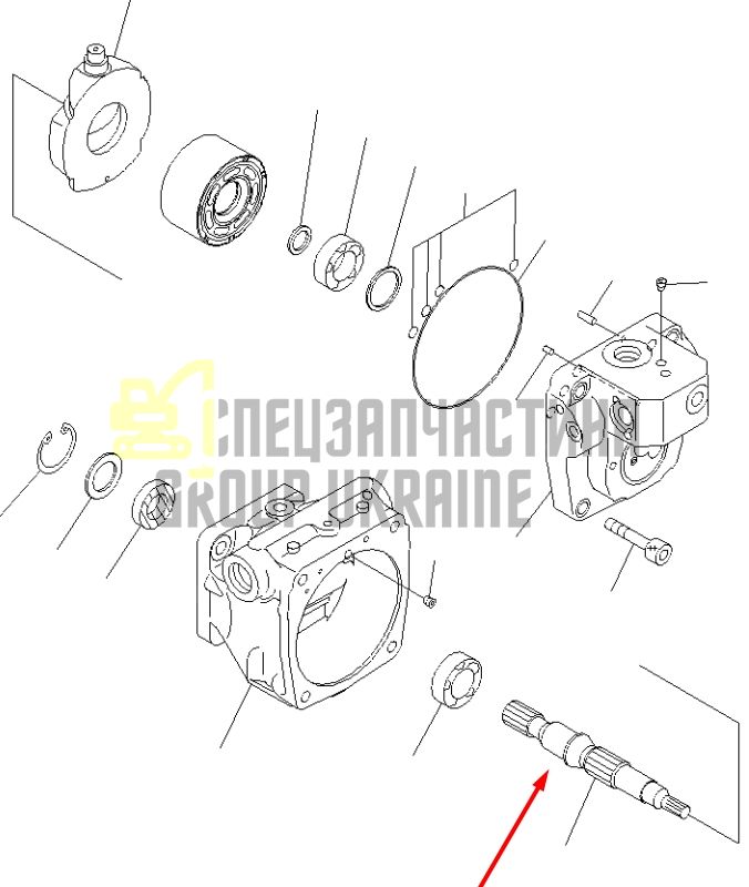 Вал гідронасосу 708-1T-12131 для гідравліки Komatsu LPV45 Handok
