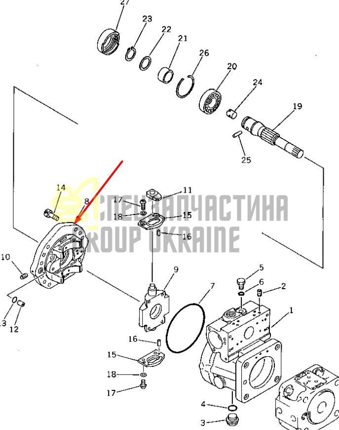 Супорт люльки 708-21-00040 для гідравліки Komatsu HPV35 Handok