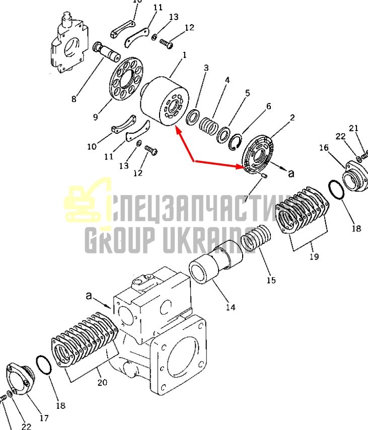 Блок циліндрів та Розподільна шайба R 708-21-00060 для гідравліки Komatsu HPV35 Handok