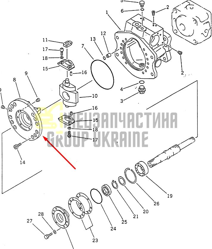 Супорт люльки 708-23-00630 для гідравліки Komatsu HPV55 Handok