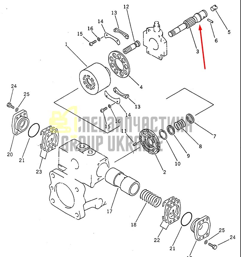 Вал гідронасосу ведений L 708-23-12720 для гідравліки Komatsu HPV55 Handok