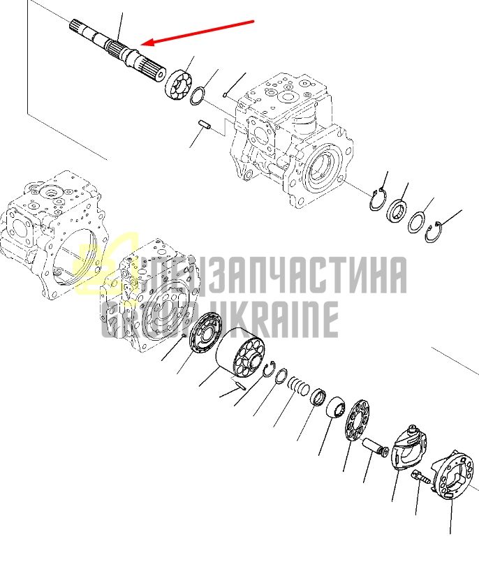 Вал гідронасосу ведучий 708-2G-12111, 708-2G-12180 для гідравліки Komatsu HPV140 Handok