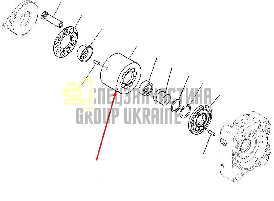 Блок циліндрів та Розподільна шайба R 708-2H-04140 для гідравліки Komatsu HPV132Handok
