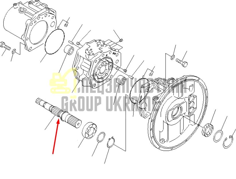 Вал гідронасосу ведучий 708-2H-22110 для гідравліки Komatsu HPV132 Handok