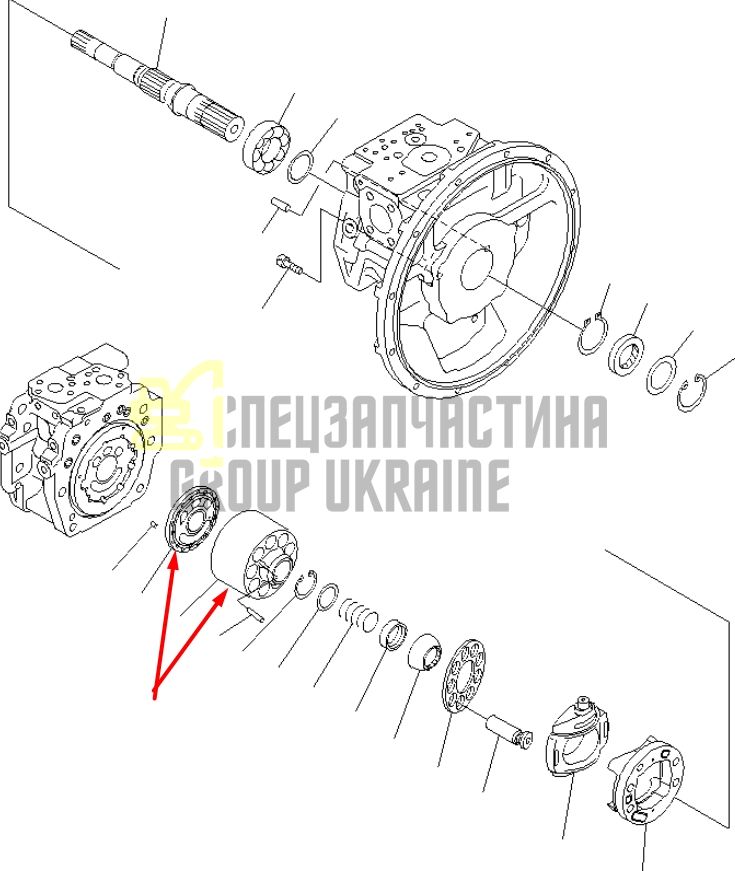 Блок циліндрів та Розподільна шайба R 708-2L-06340 для гідравліки Komatsu HPV95 Handok