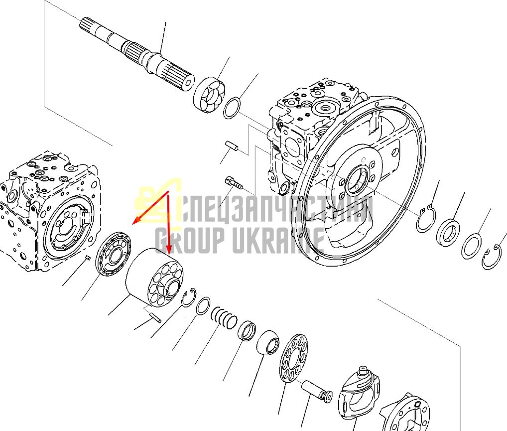 Блок циліндрів та Розподільна шайба R 708-2L-06470 для гідравліки Komatsu HPV95 Handok